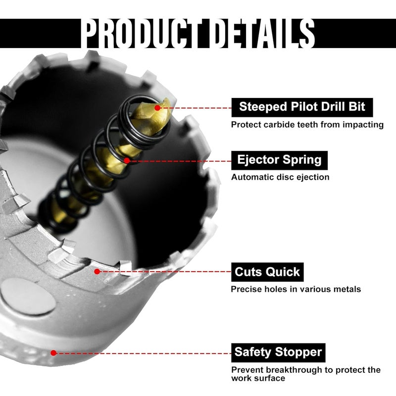 SALI 1-3/16" (30mm) TCT Hole Saw Kit Tungsten Carbide Tipped Hole Saw Drill Bit with Titanium-Plated Pilot Drill bit for Metal, Stainless Steel, Iron, Wood, Plastic - Image 4